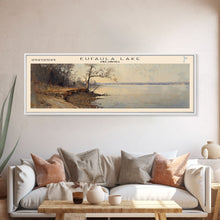 Carregar imagem no visualizador da galeria, Eufaula Lake Oklahoma Framed Canvas Print, Lake House Art, Panoramic Wall Art, Travel Poster, Modern Lake Painting, Nature Art