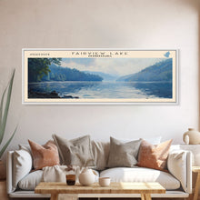 Cargar imagen en el visor de la galería, Fairview Lake Pennsylvania Framed Canvas Print, Lake House Decor, Panoramic Wall Art, Travel Poster, Rustic Lake Painting, Home Decor