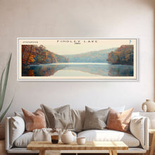 Cargar imagen en el visor de la galería, Findley Lake Ohio Framed Canvas Print, Lake House Art, Panoramic Travel Poster, Wall Art, Vibrant Lake Painting, Home Decor