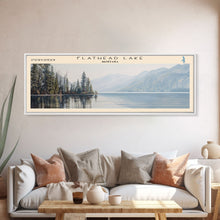 Carregar imagem no visualizador da galeria, Flathead Lake Framed Canvas Print, Lake House Decor, Panoramic Wall Art, Travel Poster, Picturesque Lake Painting, Nature Art