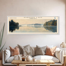 Load image into Gallery viewer, Gardner Lake Connecticut Framed Canvas Print, Lake House Art, Panoramic Wall Art, Travel Poster, Tranquil Lake Painting, Home Decor