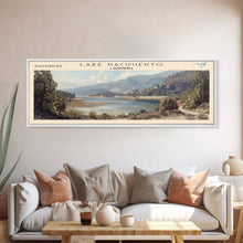 Load image into Gallery viewer, Lake Nacimiento California Framed Canvas Print, Lake House Decor, Panoramic Wall Art, Travel Poster, Beautiful Landscape Painting, Modern Art