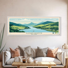Load image into Gallery viewer, Allegheny Reservoir New York Framed Canvas Print, Panoramic Travel Poster, Pop Art, Midcentury Modern Wall Art, Lake House Art