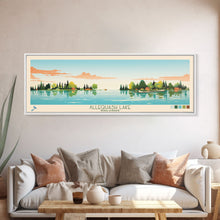 Load image into Gallery viewer, Allequash Lake Wisconsin Framed Canvas Print, Panoramic Wall Art, Midcentury Modern, Pop Art, Travel Poster, Living Room Decor