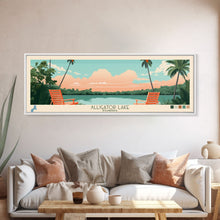 Load image into Gallery viewer, Alligator Lake Florida Framed Canvas Print, Panoramic Travel Poster, Pop Art, Midcentury Modern Wall Art, Scenic Bedroom Decor