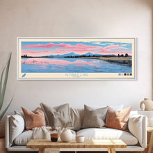 Load image into Gallery viewer, Alturas Lake Idaho Framed Canvas Print, Panoramic Wall Art, Midcentury Modern, Pop Art, Travel Poster, Lake House Decor