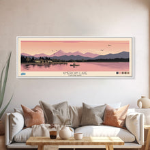Load image into Gallery viewer, American Lake Colorado Framed Canvas Print, Panoramic Travel Poster, Pop Art, Midcentury Modern Wall Art, Scenic Bedroom Art