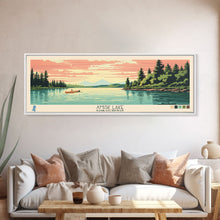 Load image into Gallery viewer, Amisk Lake Saskatchewan Framed Canvas Print, Panoramic Wall Art, Midcentury Modern, Pop Art, Travel Poster, Scenic Living Room Art