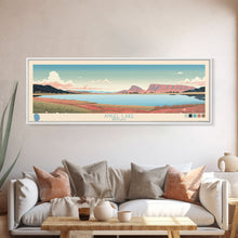 Load image into Gallery viewer, Angel Lake Nevada Framed Canvas Print, Panoramic Wall Art, Midcentury Modern, Pop Art, Travel Poster, Scenic Lake House Art