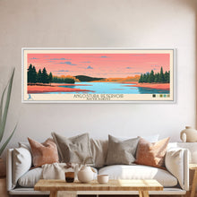 Load image into Gallery viewer, Angostura Reservoir South Dakota Framed Canvas Print, Panoramic Travel Poster, Midcentury Modern Wall Art, Pop Art, Lake House Decor