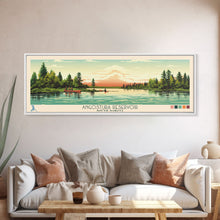 Load image into Gallery viewer, Angostura Reservoir South Dakota Framed Canvas Print, Panoramic Wall Art, Midcentury Modern, Pop Art, Travel Poster, Scenic Bedroom Art