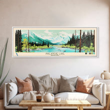 Carregar imagem no visualizador da galeria, Avalanche Lake Montana Framed Canvas Print, Panoramic Wall Art, Midcentury Modern, Pop Art, Travel Poster, Scenic Living Room Art