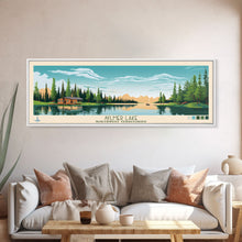 Load image into Gallery viewer, Aylmer Lake Northwest Territories Framed Canvas Print, Panoramic Travel Poster, Midcentury Modern Wall Art, Pop Art, Lake House Decor