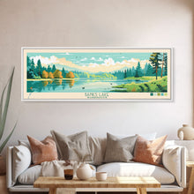 Load image into Gallery viewer, Banks Lake Washington Framed Canvas Print, Panoramic Wall Art, Midcentury Modern, Pop Art, Travel Poster, Scenic Lake House Art