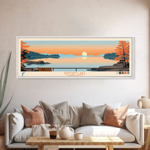 Load image into Gallery viewer, Bantam Lake Connecticut Framed Canvas Print, Panoramic Wall Art, Midcentury Modern, Pop Art, Travel Poster, Scenic Living Room Art