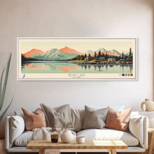 Load image into Gallery viewer, Bear Lake Southwest Alaska Framed Canvas Print, Panoramic Wall Art, Midcentury Modern, Pop Art, Travel Poster, Scenic Bedroom Art, Living Room Decor