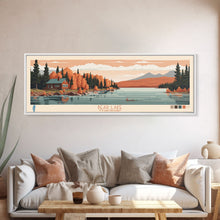 Load image into Gallery viewer, Bear Lake Utah Idaho Framed Canvas Print, Panoramic Travel Poster, Midcentury Modern Wall Art, Pop Art, Nature Living Room Art, Lake House Decor
