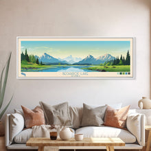 Load image into Gallery viewer, Becharof Lake Alaska Framed Canvas Print, Panoramic Travel Poster, Midcentury Modern Wall Art, Pop Art, Nature Bedroom Art, Living Room Decor