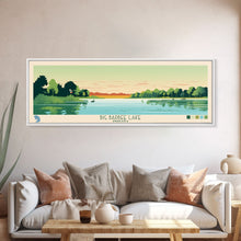 Load image into Gallery viewer, Big Barbee Lake Indiana Framed Canvas Print, Panoramic Travel Poster, Midcentury Modern Wall Art, Pop Art, Nature Living Room Art, Lake House Decor