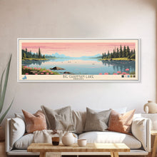 Load image into Gallery viewer, Big Chapman Lake Indiana Framed Canvas Print, Panoramic Travel Poster, Midcentury Modern Wall Art, Pop Art, Nature Lake House Art, Bedroom Decor
