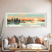 Load image into Gallery viewer, Big Sandy Lake Saskatchewan Framed Canvas Print, Panoramic Travel Poster, Midcentury Modern Wall Art, Pop Art, Lake House Decor, Nature Art