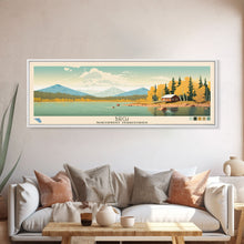 Load image into Gallery viewer, Birch Northwest Territories Framed Canvas Print, Panoramic Wall Art, Midcentury Modern, Pop Art, Travel Poster, Scenic Living Room Decor, Lake House Art
