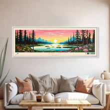 Carregar imagem no visualizador da galeria, Black Lake Southwest Alaska Framed Canvas Print, Panoramic Travel Poster, Midcentury Modern Wall Art, Pop Art, Nature Bedroom Decor, Scenic Lake House Art