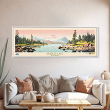 Load image into Gallery viewer, Bradley Lake Wyoming Framed Canvas Print, Midcentury Modern Panoramic Wall Art, Living Room Decor, Pop Art, Travel Poster Art