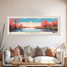 Load image into Gallery viewer, Branched Oak Lake Nebraska Framed Canvas Print, Pop Art Panoramic Travel Poster, Bedroom Decor, Midcentury Modern, Wall Art, Scenic Lake House