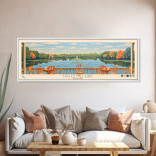 Carregar imagem no visualizador da galeria, Cagles Mill Lake Indiana Framed Canvas Print, Midcentury Modern Panoramic Wall Art, Living Room Decor, Pop Art, Travel Poster Art, Scenic Nature Painting