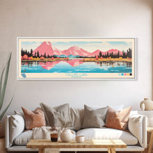 Carregar imagem no visualizador da galeria, Calling Lake Alberta Framed Canvas Print, Midcentury Modern Panoramic Wall Art, Living Room Decor, Pop Art, Travel Poster Art, Scenic Nature Painting