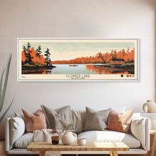 Cargar imagen en el visor de la galería, Clopper Lake Maryland Framed Canvas Print, Pop Art Panoramic Travel Poster, Midcentury Modern, Wall Art, Scenic Nature Painting, Bedroom Decor, Living Room Art