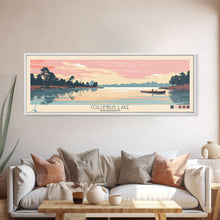 Cargar imagen en el visor de la galería, Columbus Lake Mississippi Framed Canvas Print, Midcentury Modern Panoramic Wall Art, Living Room Decor, Pop Art, Travel Poster Art, Scenic Nature Painting