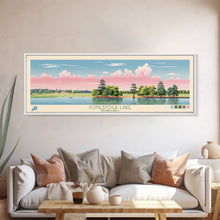 Cargar imagen en el visor de la galería, Conestoga Lake Nebraska Framed Canvas Print, Pop Art Panoramic Travel Poster, Midcentury Modern, Wall Art, Scenic Nature Painting, Bedroom Decor, Living Room Art