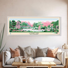 Cargar imagen en el visor de la galería, Conway Lake New Hamphire Framed Canvas Print, Pop Art Panoramic Travel Poster, Midcentury Modern, Wall Art, Scenic Nature Painting, Bedroom Decor, Living Room Art