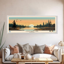 Cargar imagen en el visor de la galería, Cormorant Lake Manitoba Framed Canvas Print, Pop Art Panoramic Travel Poster, Midcentury Modern, Wall Art, Scenic Nature Painting, Bedroom Decor, Living Room Art