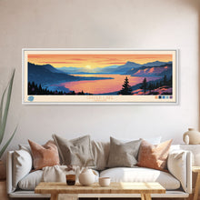Load image into Gallery viewer, Crater Lake Oregon Framed Canvas Print, Pop Art Panoramic Travel Poster, Midcentury Modern, Wall Art, Scenic Nature Painting, Bedroom Decor, Living Room Art