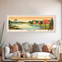 Load image into Gallery viewer, Crystal Lake Connecticut Framed Canvas Print, Pop Art Panoramic Travel Poster, Midcentury Modern, Wall Art, Scenic Nature Painting, Bedroom Decor, Living Room Art