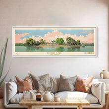 Load image into Gallery viewer, DeGray Lake Arkansas Framed Canvas Print, Midcentury Modern Panoramic Wall Art, Bedroom Decor, Pop Art, Travel Poster Art, Scenic Nature Painting
