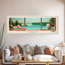 Load image into Gallery viewer, DeQueen Lake Arkansas Framed Canvas Print, Midcentury Modern Panoramic Wall Art, Living Room Decor, Pop Art, Travel Poster Art, Scenic Nature Painting