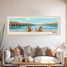 Load image into Gallery viewer, Deep Creek Lake Maryland Framed Canvas Print, Midcentury Modern Panoramic Wall Art, Living Room Decor, Pop Art, Travel Poster Art, Scenic Nature Painting