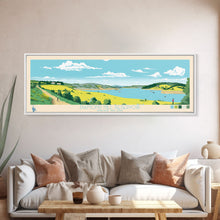 Load image into Gallery viewer, Diamond Hill Reservoir Rhode Island Framed Canvas Print, Midcentury Modern Panoramic Wall Art, Living Room Decor, Pop Art, Travel Poster Art, Scenic Nature Painting