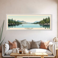 Load image into Gallery viewer, Donner Lake California Framed Canvas Print, Midcentury Modern Panoramic Wall Art, Bedroom Decor, Pop Art, Travel Poster Art, Scenic Nature Painting