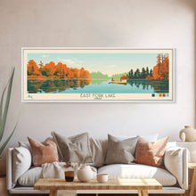 Load image into Gallery viewer, East Fork Lake Ohio Framed Canvas Print, Panoramic Wall Art, Midcentury Modern, Pop Art, Bedroom Decor, Travel Poster, Artistic Lake Painting