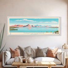 Load image into Gallery viewer, Elephant Butte Reservoir New Mexico Framed Canvas Print, Panoramic Wall Art, Midcentury Modern, Pop Art, Living Room Decor, Travel Poster, Lake Art