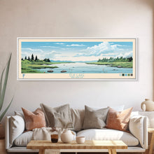 Load image into Gallery viewer, Elk Lake Michigan Framed Canvas Print, Panoramic Wall Art, Midcentury Modern, Pop Art, Bedroom Decor, Travel Poster, Nature Art