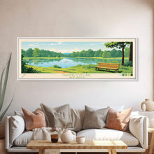 Carregar imagem no visualizador da galeria, Farrington Lake New Jersey Framed Canvas Print, Panoramic Art, Midcentury Modern, Pop Art, Living Room Wall Art, Travel Poster, Nature Art, Home Decor