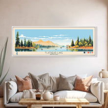 Carregar imagem no visualizador da galeria, Flathead Lake Montana Framed Canvas Print, Panoramic Wall Art, Midcentury Modern, Pop Art, Bedroom Decor, Travel Poster, Nature Painting, Artistic Decor