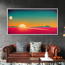 Load image into Gallery viewer, Art Deco Wall Decor, Wall Art, Framed Canvas Print, Retro Style Sunset Art, Scifi Wall Decor, 2 Suns
