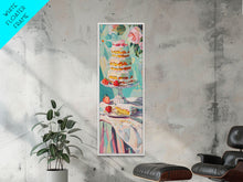 Load image into Gallery viewer, Cake Wall Art Framed and Printed on Canvas, Wall Art for Kitchen or Bakery, Food Art Print, Tall and Narrow Colorful Art for Kitchen